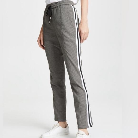 Rebecca Minkoff Nora Pants Small Houndstooth Black Pull On Straight Side Stripe - Picture 1 of 12